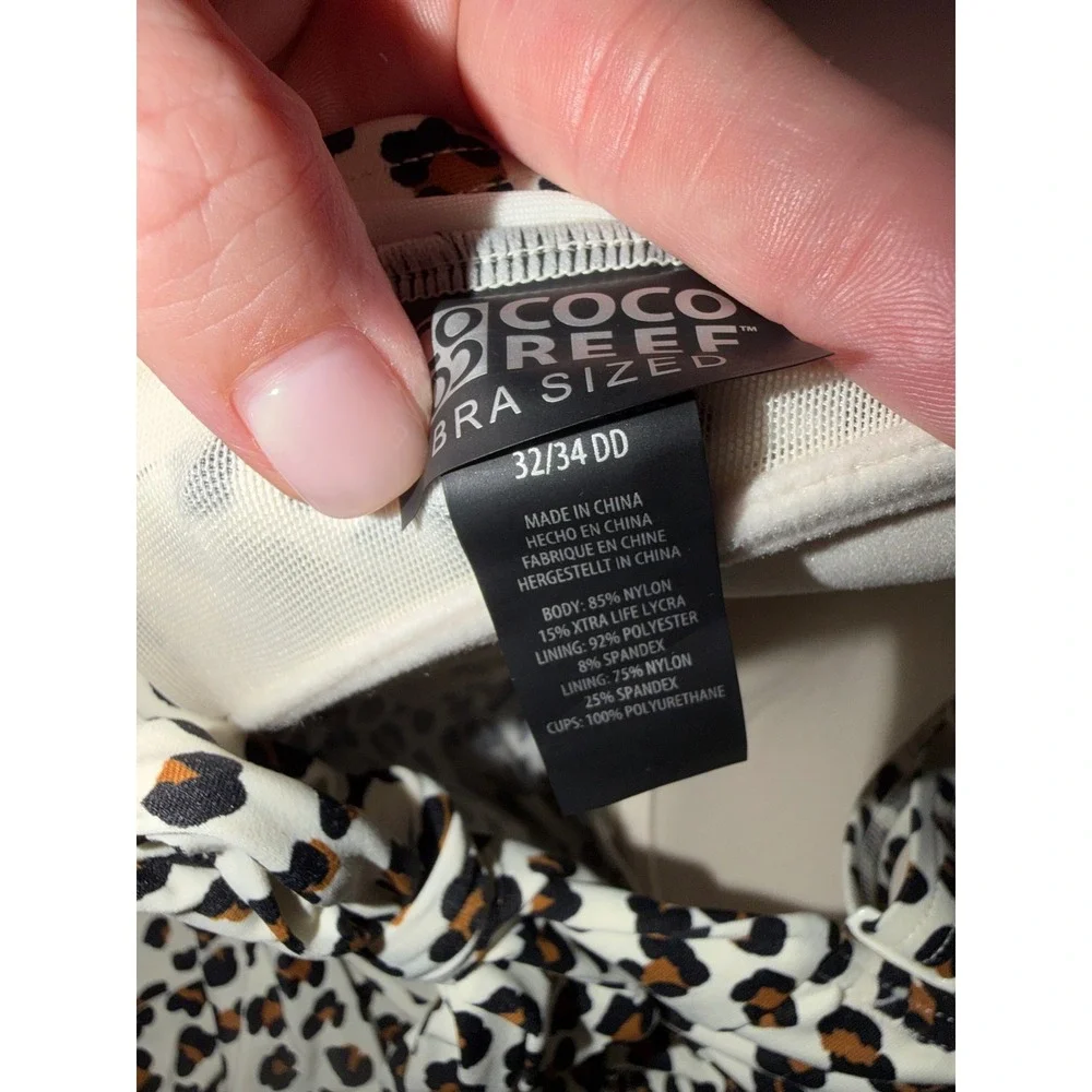 Coco Reef Leopard Print Tankini Top Bra Sized 32/34 DD Underwire Swimwear Q3